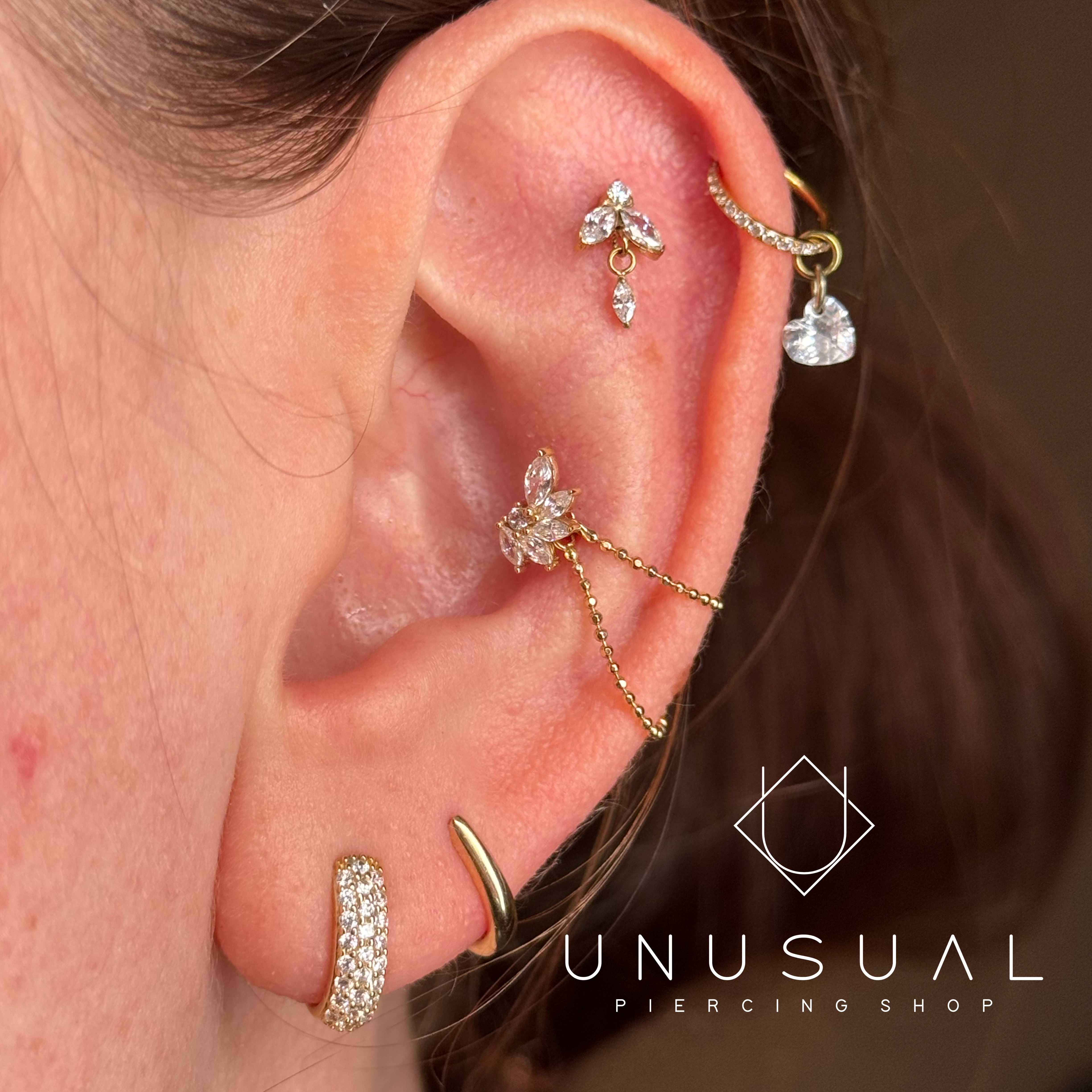 Golden Dots | Oro 14kt Catenina Piercing