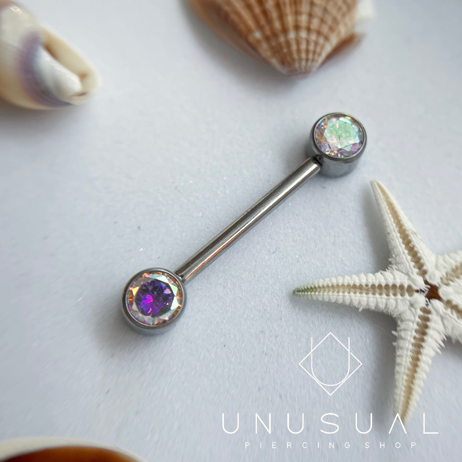Rainbow Diamond Nipple Piercing - UnsualPiercingShop.com