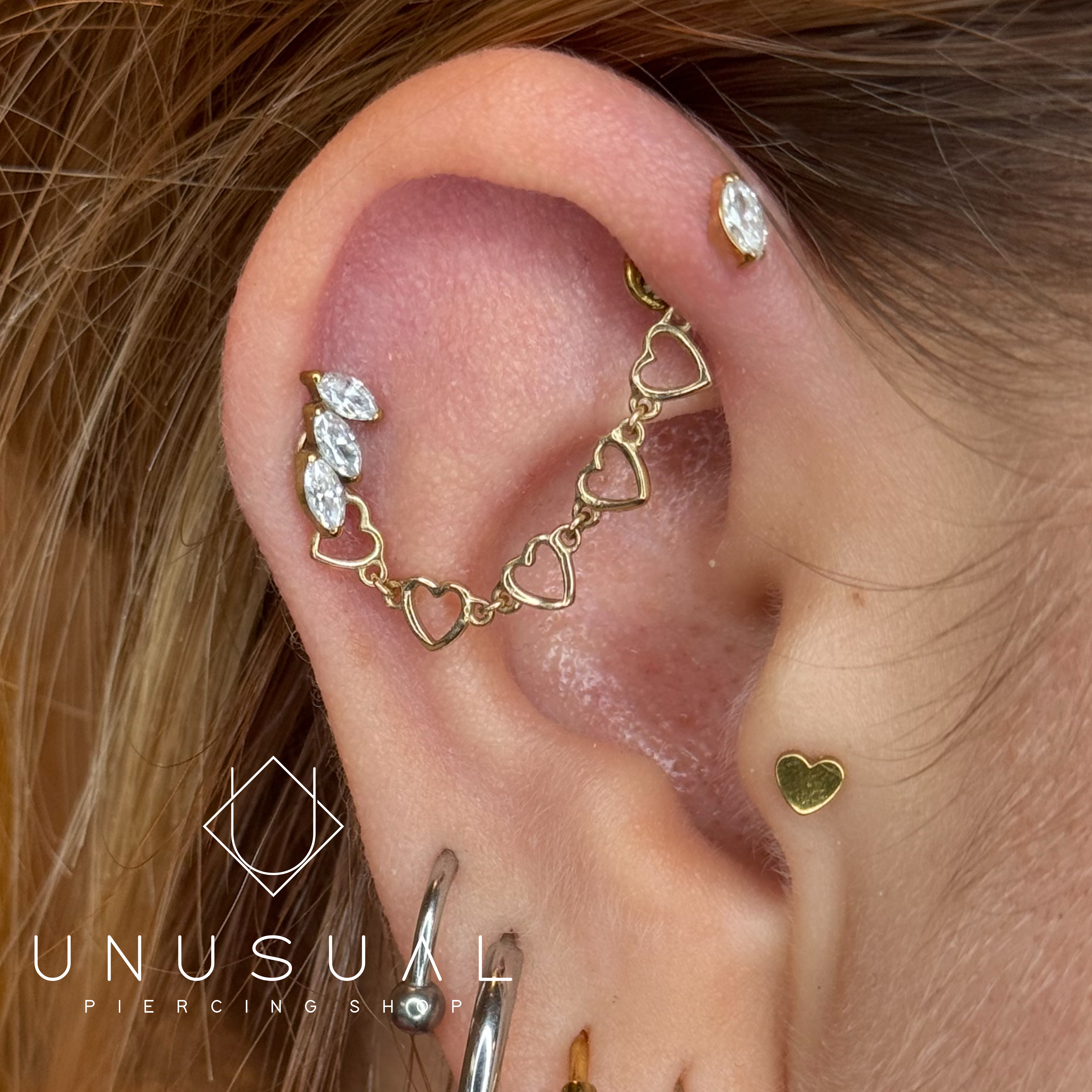 Golden Hearts | Oro 14kt Catenina Piercing